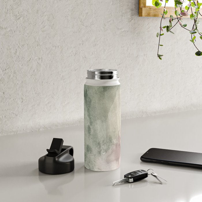Abstract blush pink green white watercolor brushstrokes Water Bottle Gallery Image 4