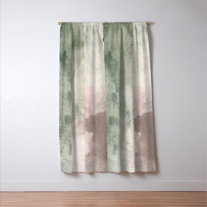 Abstract blush pink green white watercolor brushstrokes Window Curtain Gallery Image 3