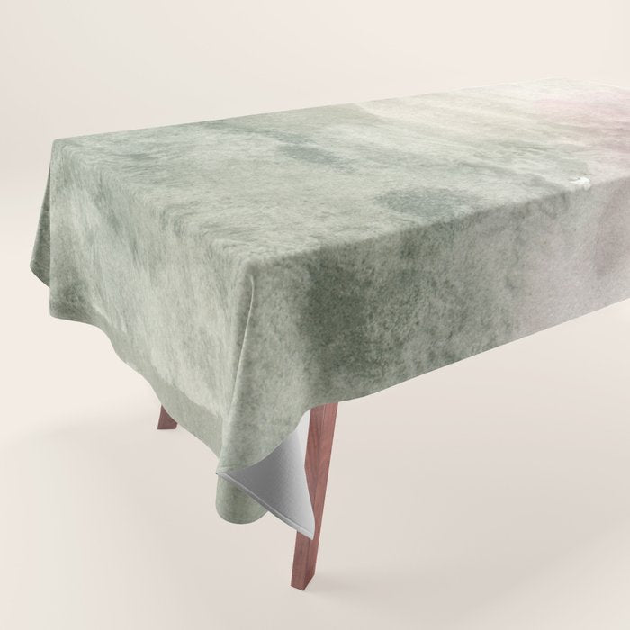 Abstract blush pink green white watercolor brushstrokes Tablecloth Gallery Image 1