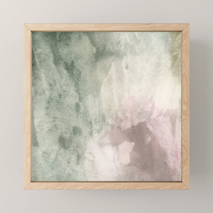 Abstract blush pink green white watercolor brushstrokes Mini Art Print Gallery Image 1