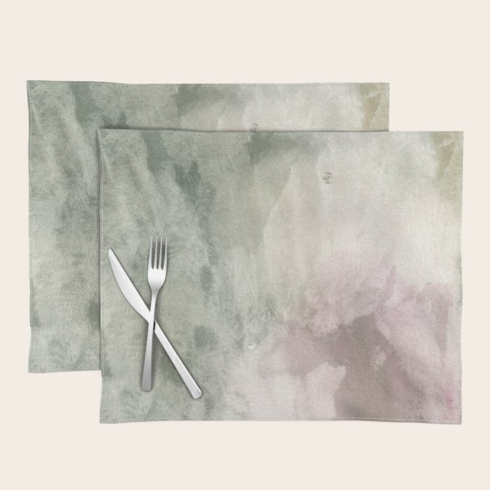 Abstract blush pink green white watercolor brushstrokes Placemat Gallery Image 1