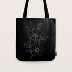 Botanical illustration one line drawing - Rose Black Tote Bag Gallery Image 1