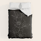 Botanical illustration one line drawing - Rose Black Comforter Gallery Image 6