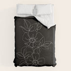 Botanical illustration one line drawing - Rose Black Duvet Cover Gallery Image 6