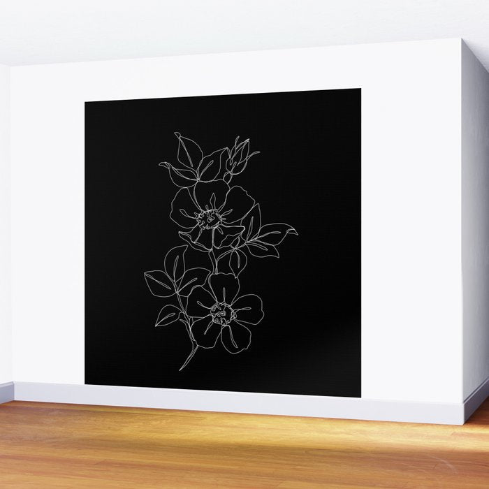 Botanical illustration one line drawing - Rose Black Wall Mural Gallery Image 2