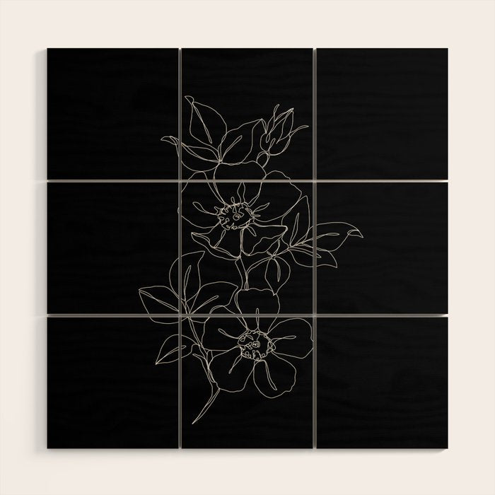 Botanical illustration one line drawing - Rose Black Wood Wall Art Gallery Image 1
