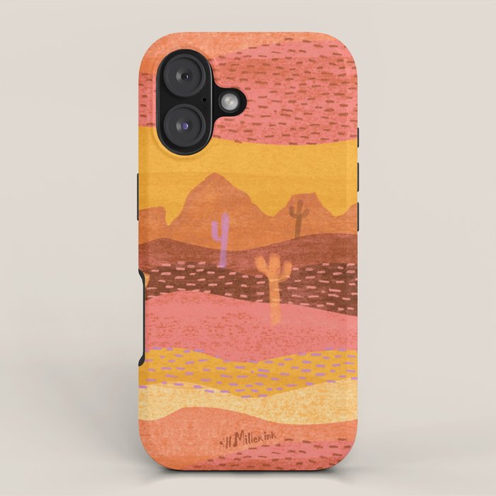 Vintage Western Desert Landscape in Golden Sunrise & Peach iPhone Case Gallery Image 1