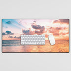 sunset sky over ocean - beach with sunset sky horizon Desk Mat Gallery Image 1