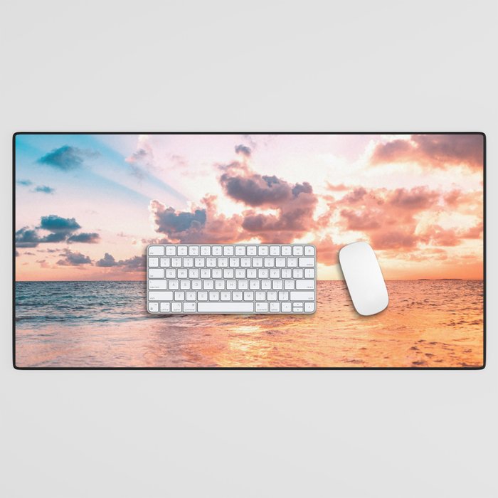 sunset sky over ocean - beach with sunset sky horizon Desk Mat Gallery Image 1
