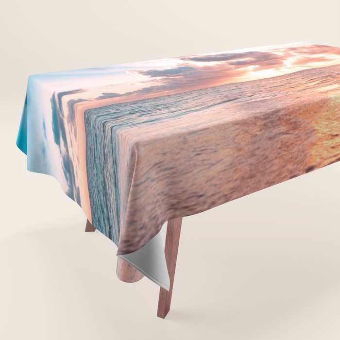 sunset sky over ocean - beach with sunset sky horizon Tablecloth Gallery Image 1