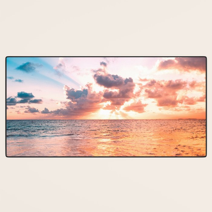 sunset sky over ocean - beach with sunset sky horizon Desk Mat Gallery Image 3