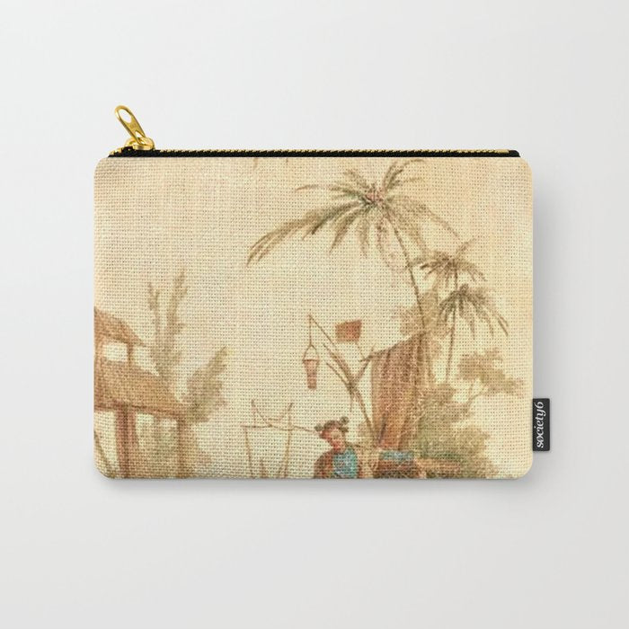Antique 18th Century Chinoiserie Scene Jean Baptiste Pillement Carry All Pouch Gallery Image 1
