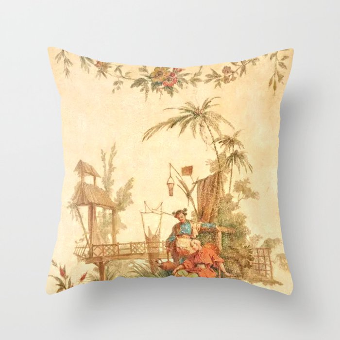 Antique 18th Century Chinoiserie Scene Jean Baptiste Pillement Throw Pillow Gallery Image 1