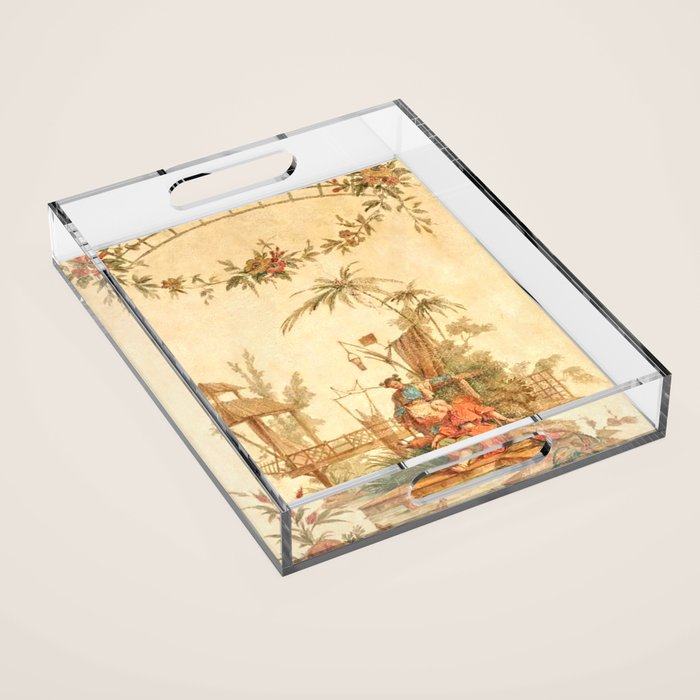 Antique 18th Century Chinoiserie Scene Jean Baptiste Pillement Acrylic Tray Gallery Image 1