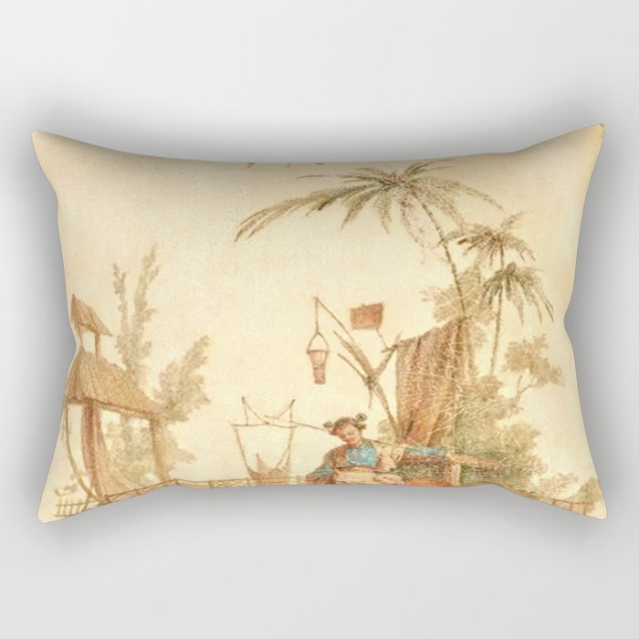 Antique 18th Century Chinoiserie Scene Jean Baptiste Pillement Rectangular Pillow Gallery Image 1