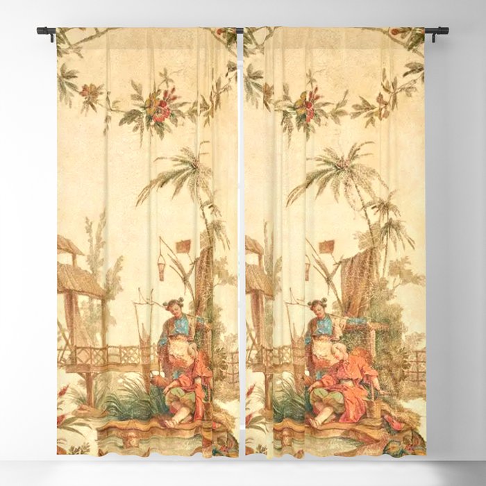 Antique 18th Century Chinoiserie Scene Jean Baptiste Pillement Window Curtain Gallery Image 1