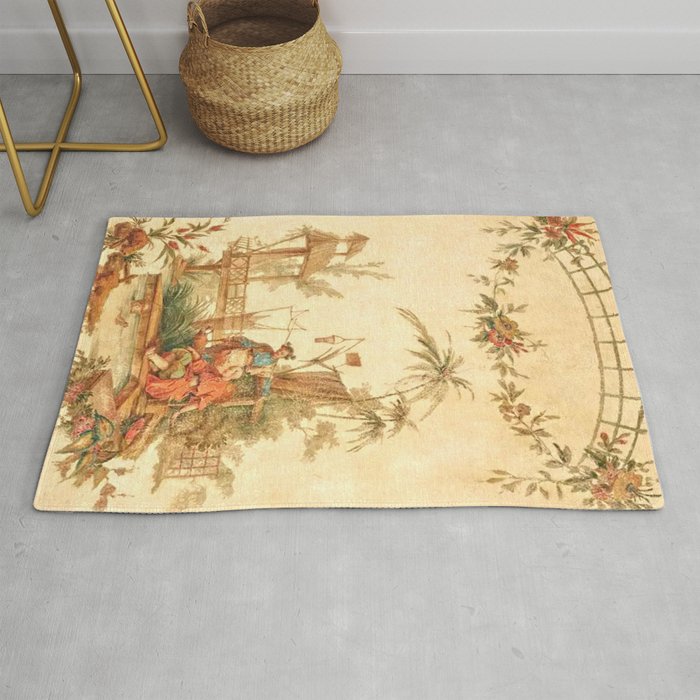 Antique 18th Century Chinoiserie Scene Jean Baptiste Pillement Rug Gallery Image 1