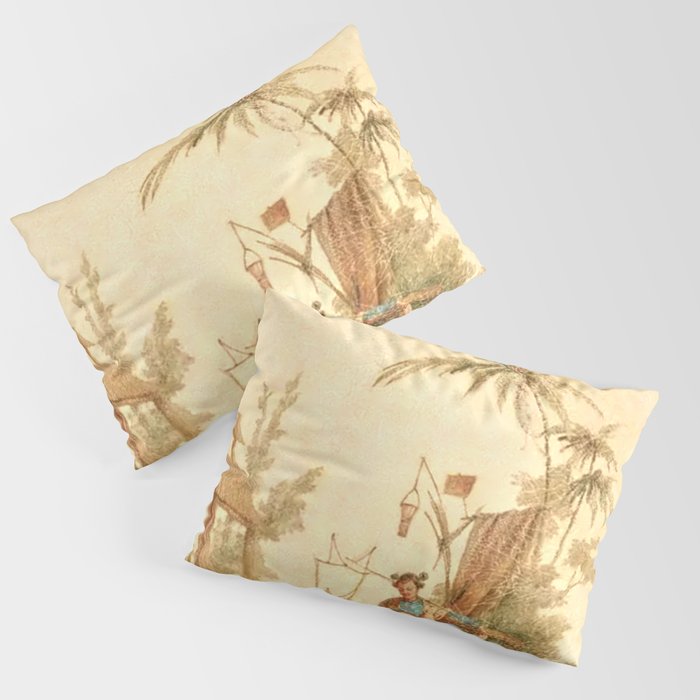 Antique 18th Century Chinoiserie Scene Jean Baptiste Pillement Pillow Sham Gallery Image 1