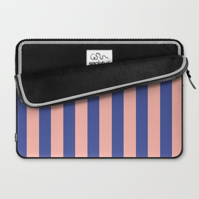 Blue and Salmon Pink Stripes Laptop Sleeve Gallery Image 2