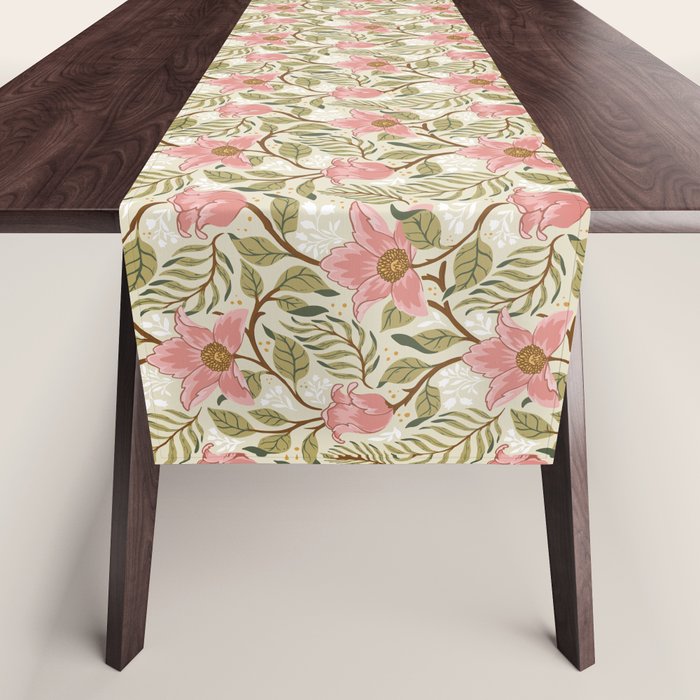 Spring Garden Flowers - Pink and Green Table Runner Gallery Image 1