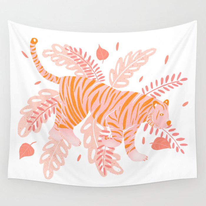 Orange and pink tiger Wall Tapestry Gallery Image 4