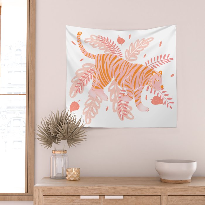 Orange and pink tiger Wall Tapestry Gallery Image 2