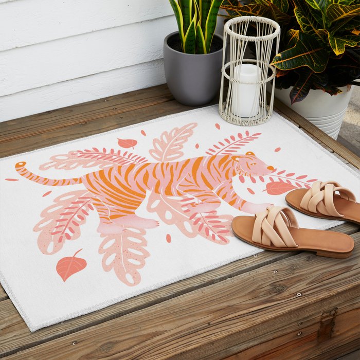 Orange and pink tiger Outdoor Rug Gallery Image 2