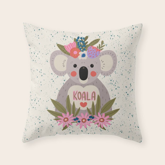 Koala with flowers  Throw Pillow Gallery Image 1
