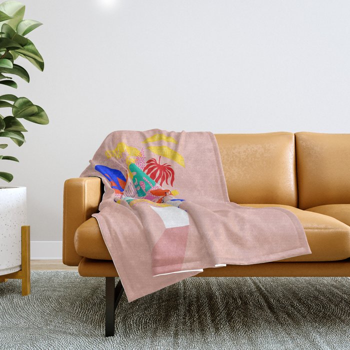 Keep Growing - Tropical plant on peach Throw Blanket Gallery Image 1