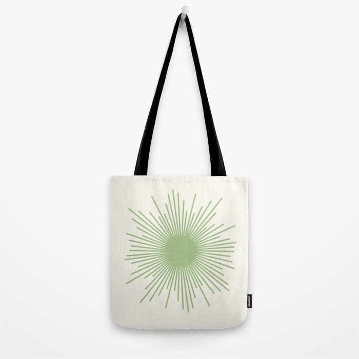 Sun - Mid Century Modern Minimalist Sun and Sun Rays in Light Sage Green & Cream Tote Bag Gallery Image 2
