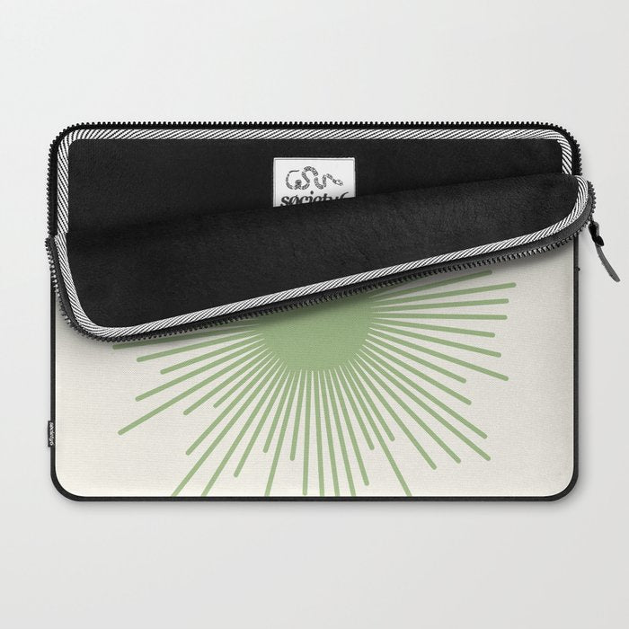Sun - Mid Century Modern Minimalist Sun and Sun Rays in Light Sage Green & Cream Laptop Sleeve Gallery Image 2