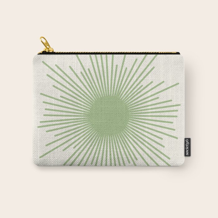 Sun - Mid Century Modern Minimalist Sun and Sun Rays in Light Sage Green & Cream Carry All Pouch Gallery Image 1