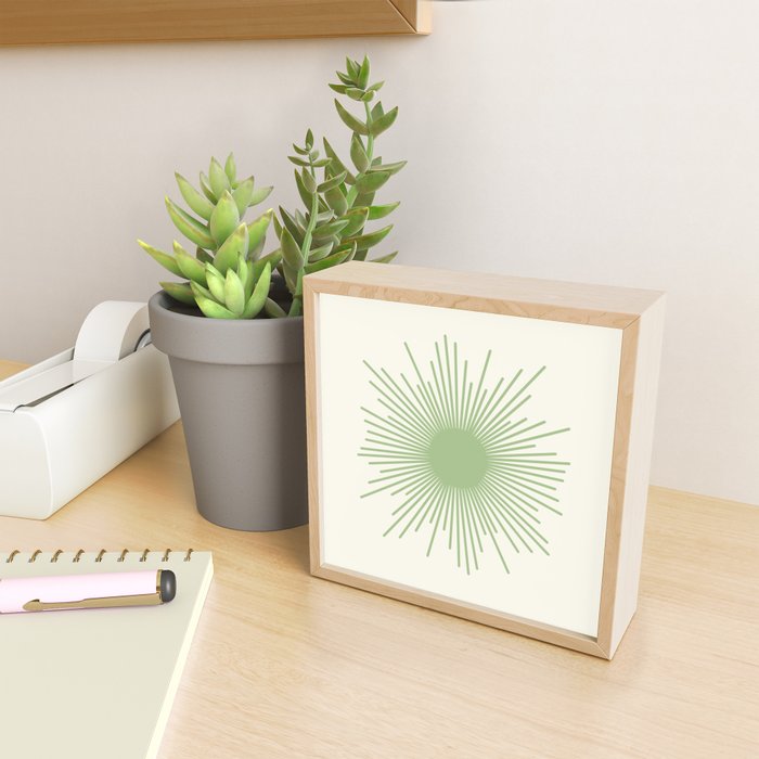 Sun - Mid Century Modern Minimalist Sun and Sun Rays in Light Sage Green & Cream Mini Art Print Gallery Image 2