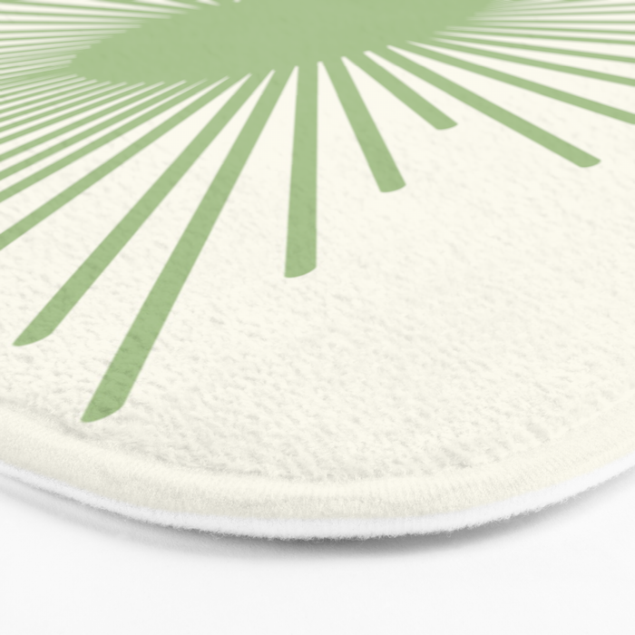 Sun - Mid Century Modern Minimalist Sun and Sun Rays in Light Sage Green & Cream Bath Mat Gallery Image 3