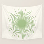 Sun - Mid Century Modern Minimalist Sun and Sun Rays in Light Sage Green & Cream Wall Tapestry Gallery Image 4