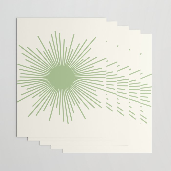 Sun - Mid Century Modern Minimalist Sun and Sun Rays in Light Sage Green & Cream Wrapping Paper Gallery Image 3