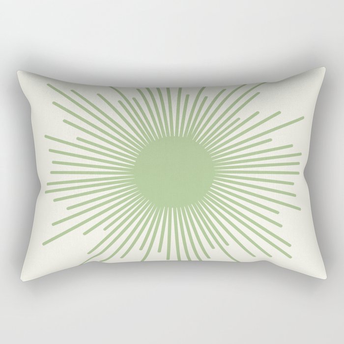 Sun - Mid Century Modern Minimalist Sun and Sun Rays in Light Sage Green & Cream Rectangular Pillow Gallery Image 1