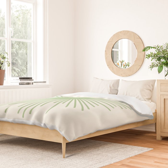 Sun - Mid Century Modern Minimalist Sun and Sun Rays in Light Sage Green & Cream Duvet Cover Gallery Image 2