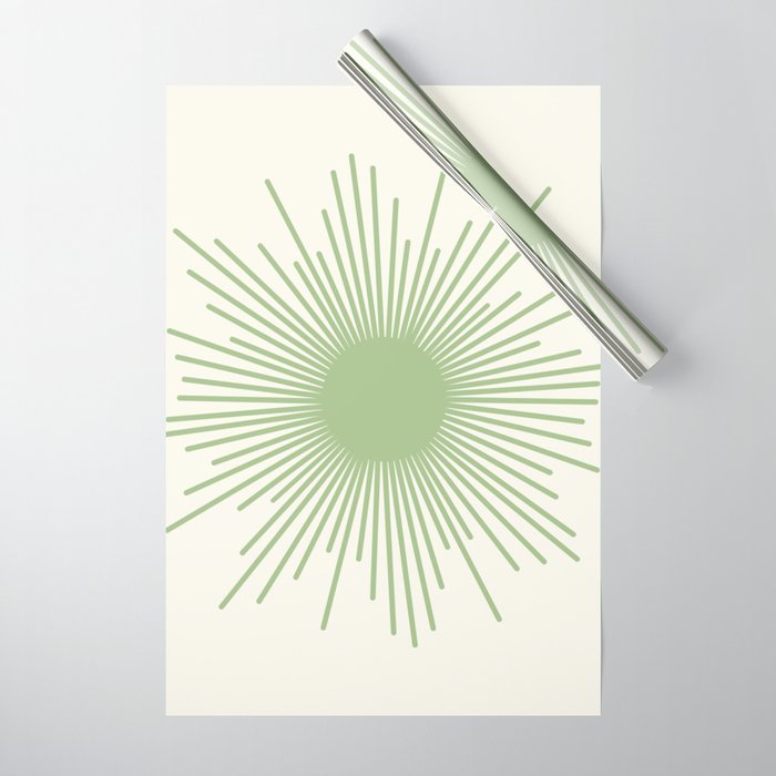 Sun - Mid Century Modern Minimalist Sun and Sun Rays in Light Sage Green & Cream Wrapping Paper Gallery Image 1