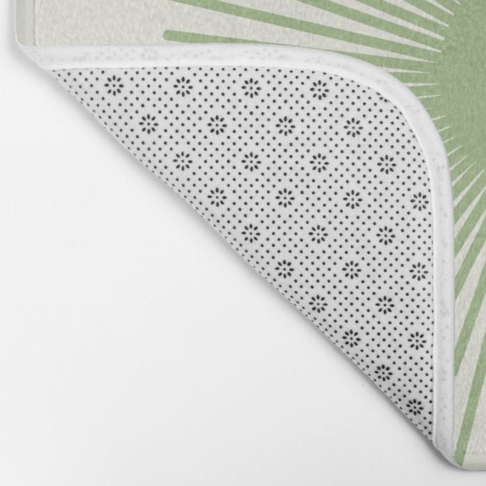Sun - Mid Century Modern Minimalist Sun and Sun Rays in Light Sage Green & Cream Bath Mat Gallery Image 2
