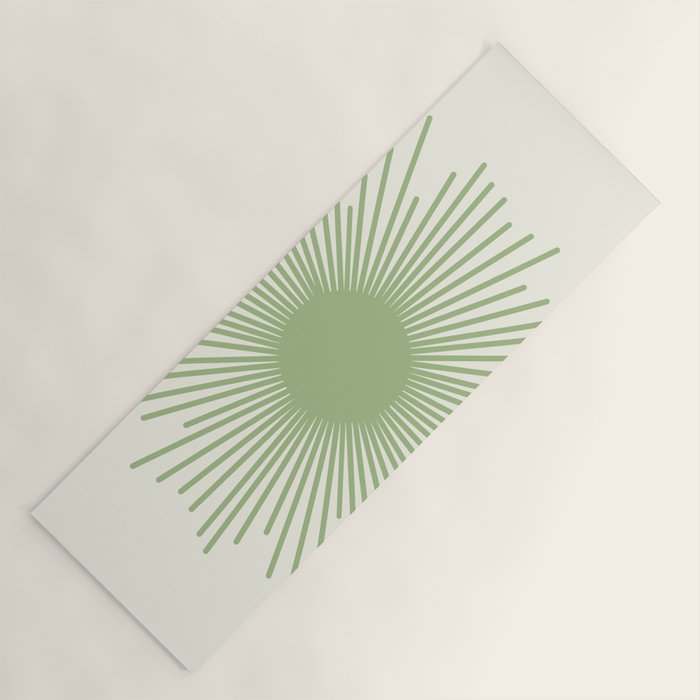 Sun - Mid Century Modern Minimalist Sun and Sun Rays in Light Sage Green & Cream Yoga Mat Gallery Image 1