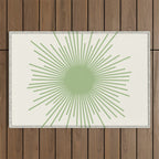 Sun - Mid Century Modern Minimalist Sun and Sun Rays in Light Sage Green & Cream Outdoor Rug Gallery Image 1