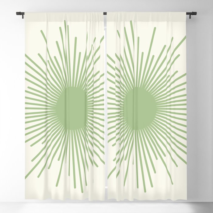 Sun - Mid Century Modern Minimalist Sun and Sun Rays in Light Sage Green & Cream Window Curtain Gallery Image 5