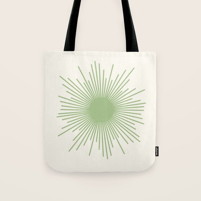 Sun - Mid Century Modern Minimalist Sun and Sun Rays in Light Sage Green & Cream Tote Bag Gallery Image 1