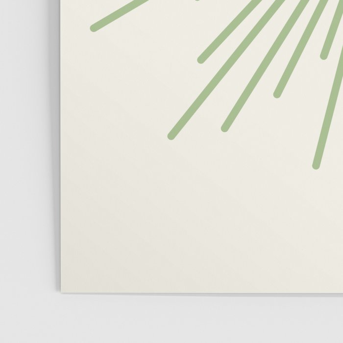 Sun - Mid Century Modern Minimalist Sun and Sun Rays in Light Sage Green & Cream Poster Gallery Image 3