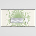 Sun - Mid Century Modern Minimalist Sun and Sun Rays in Light Sage Green & Cream Desk Mat Gallery Image 1