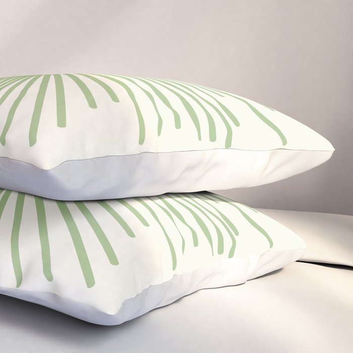 Sun - Mid Century Modern Minimalist Sun and Sun Rays in Light Sage Green & Cream Pillow Sham Gallery Image 3