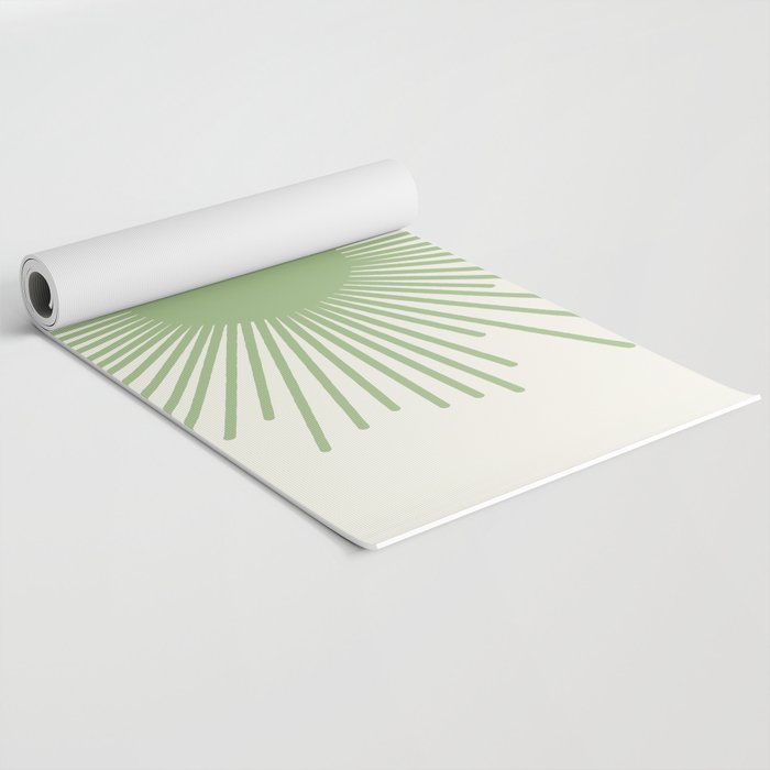 Sun - Mid Century Modern Minimalist Sun and Sun Rays in Light Sage Green & Cream Yoga Mat Gallery Image 2