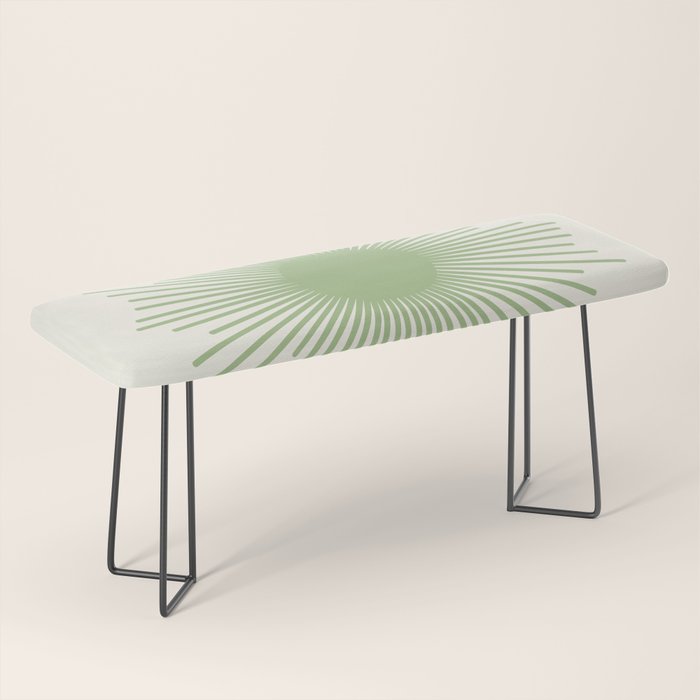 Sun - Mid Century Modern Minimalist Sun and Sun Rays in Light Sage Green & Cream Bench Gallery Image 1