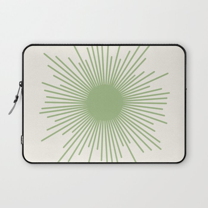 Sun - Mid Century Modern Minimalist Sun and Sun Rays in Light Sage Green & Cream Laptop Sleeve Gallery Image 1